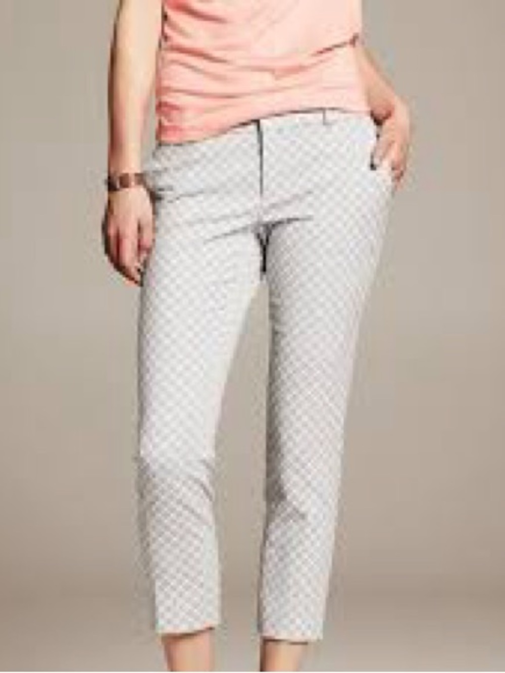 Banana Republic White Cropped Diamond-Print Pants